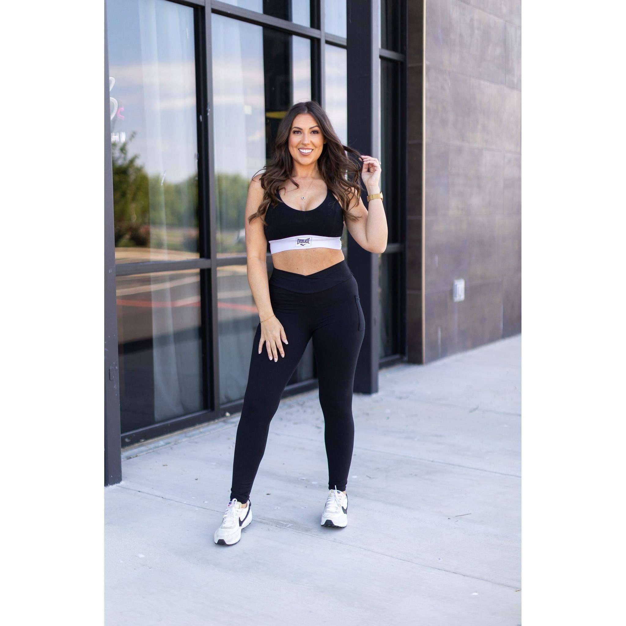 The Stephanie - Crossover BLACK Pocket Full Length Leggings