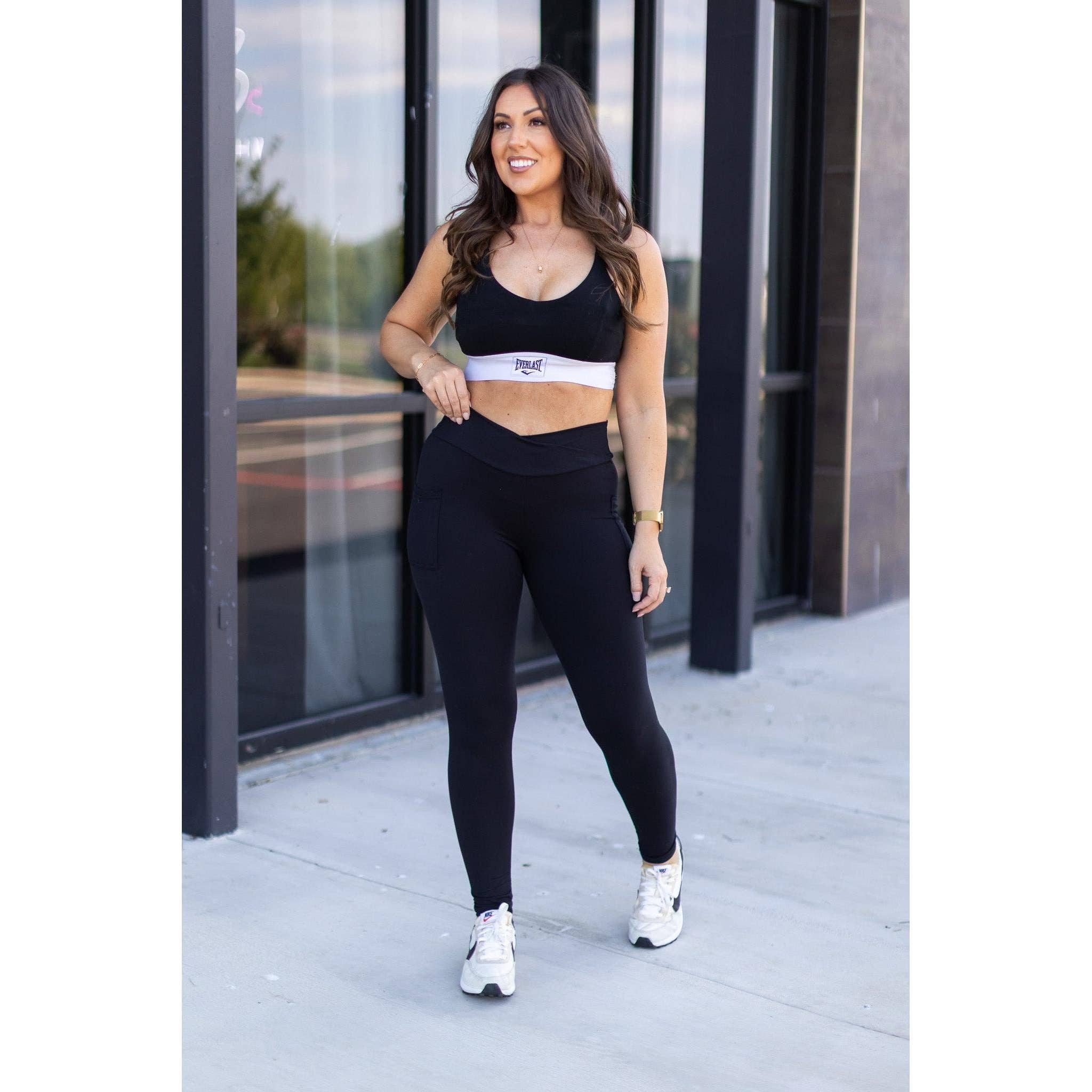 Ready to Ship |  The Stephanie - Crossover BLACK Pocket Full Length Leggings