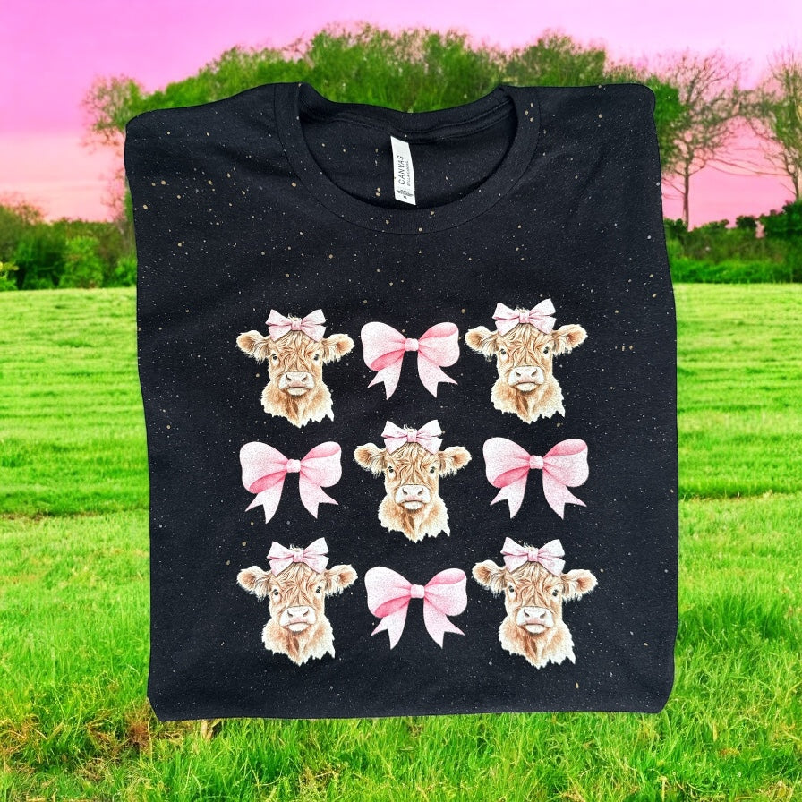 Cows and Bows Shimmer Paint Splatter T Shirt