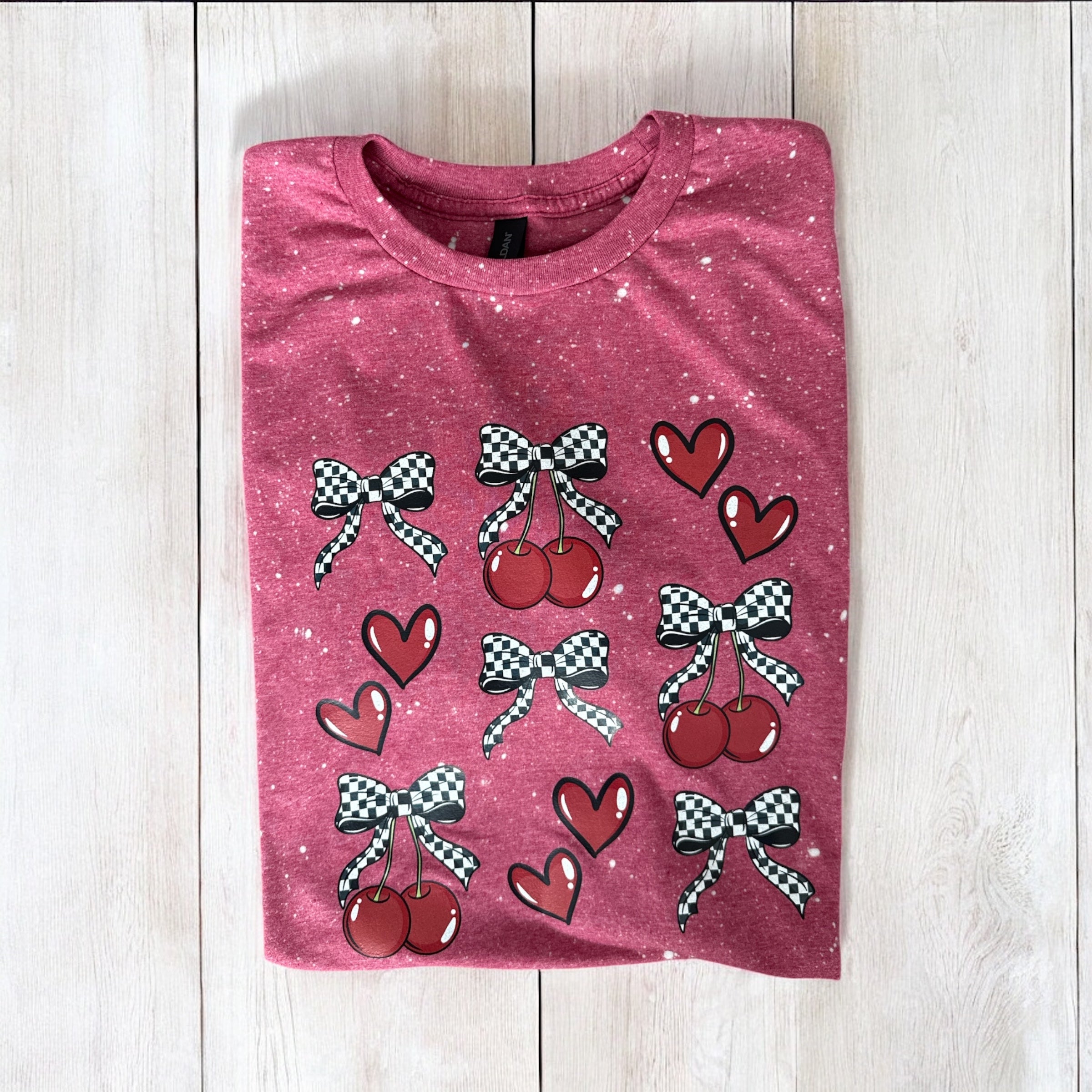 Checker Cherry and Hearts T Shirt