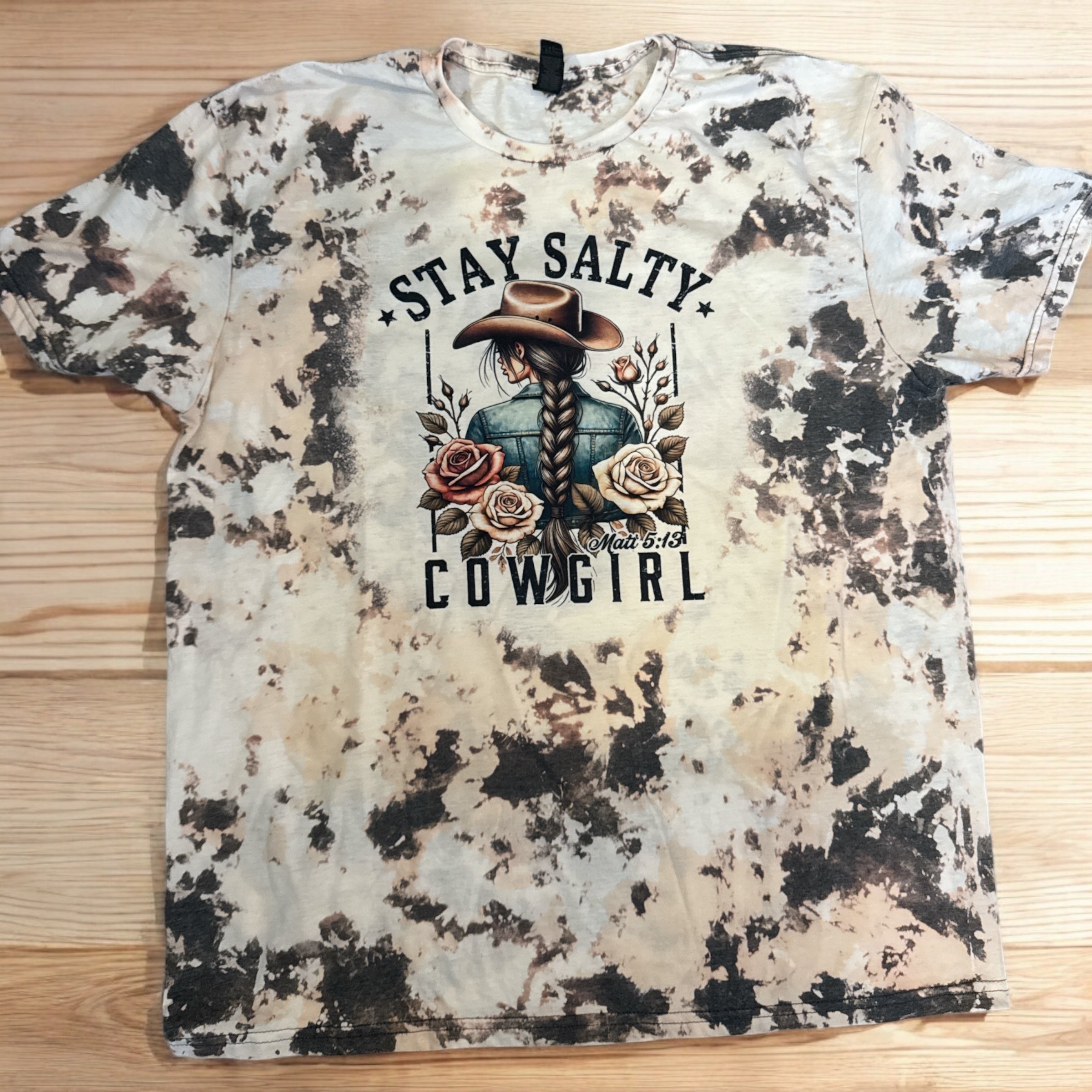 Stay Salty Cowgirl Rose Gold Cowhide T shirt