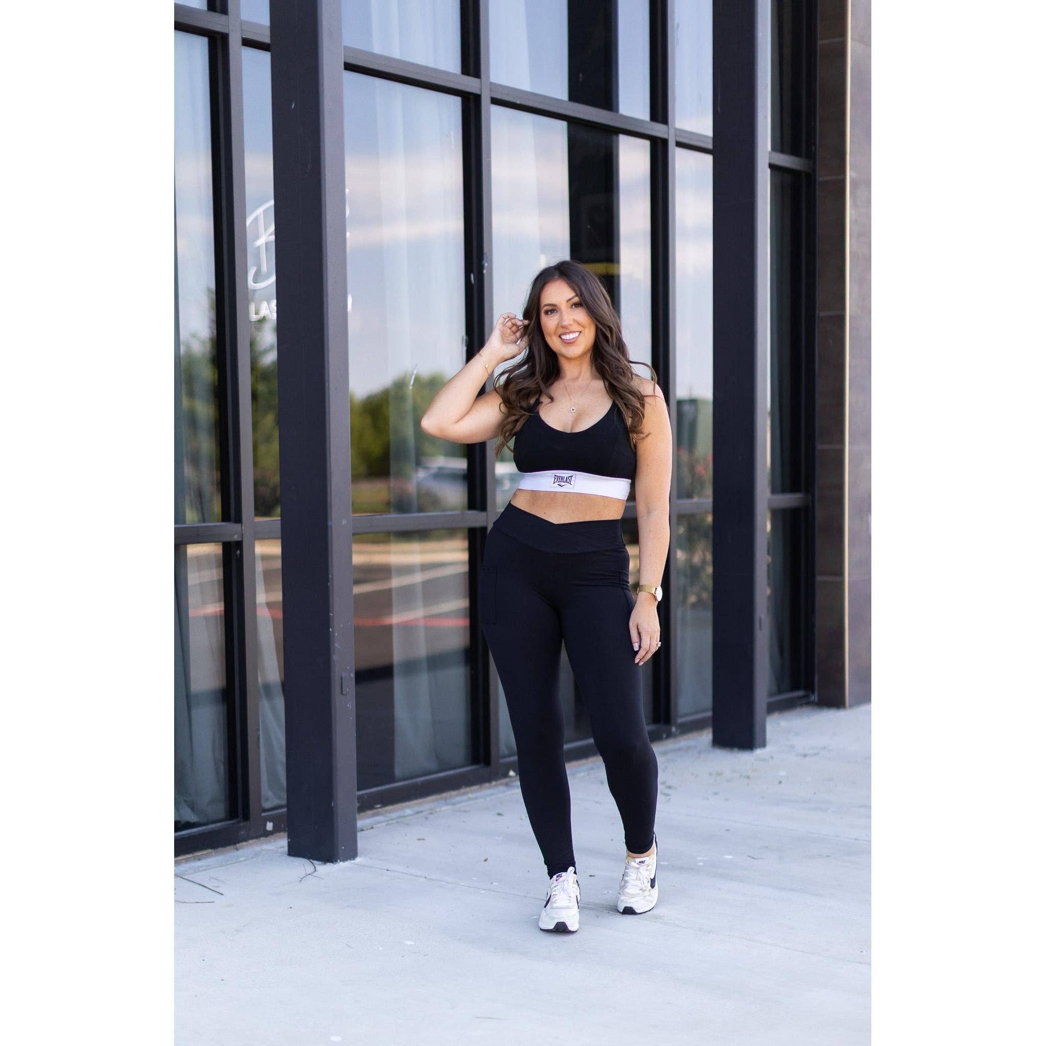 Ready to Ship |  The Stephanie - Crossover BLACK Pocket Full Length Leggings