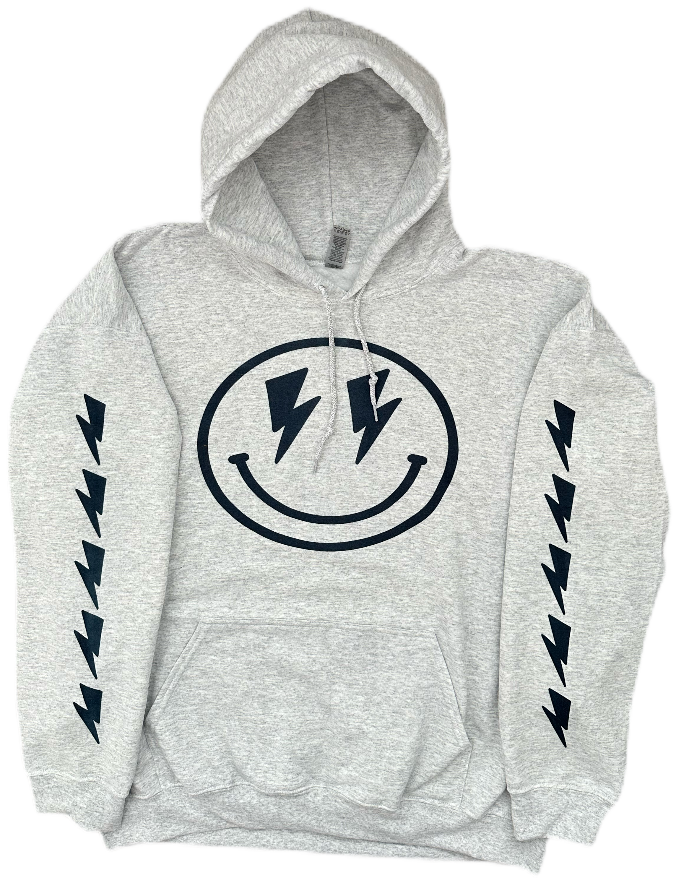 Lightning Bolt Smiley Hooded Sweatshirt With Accent Sleeves