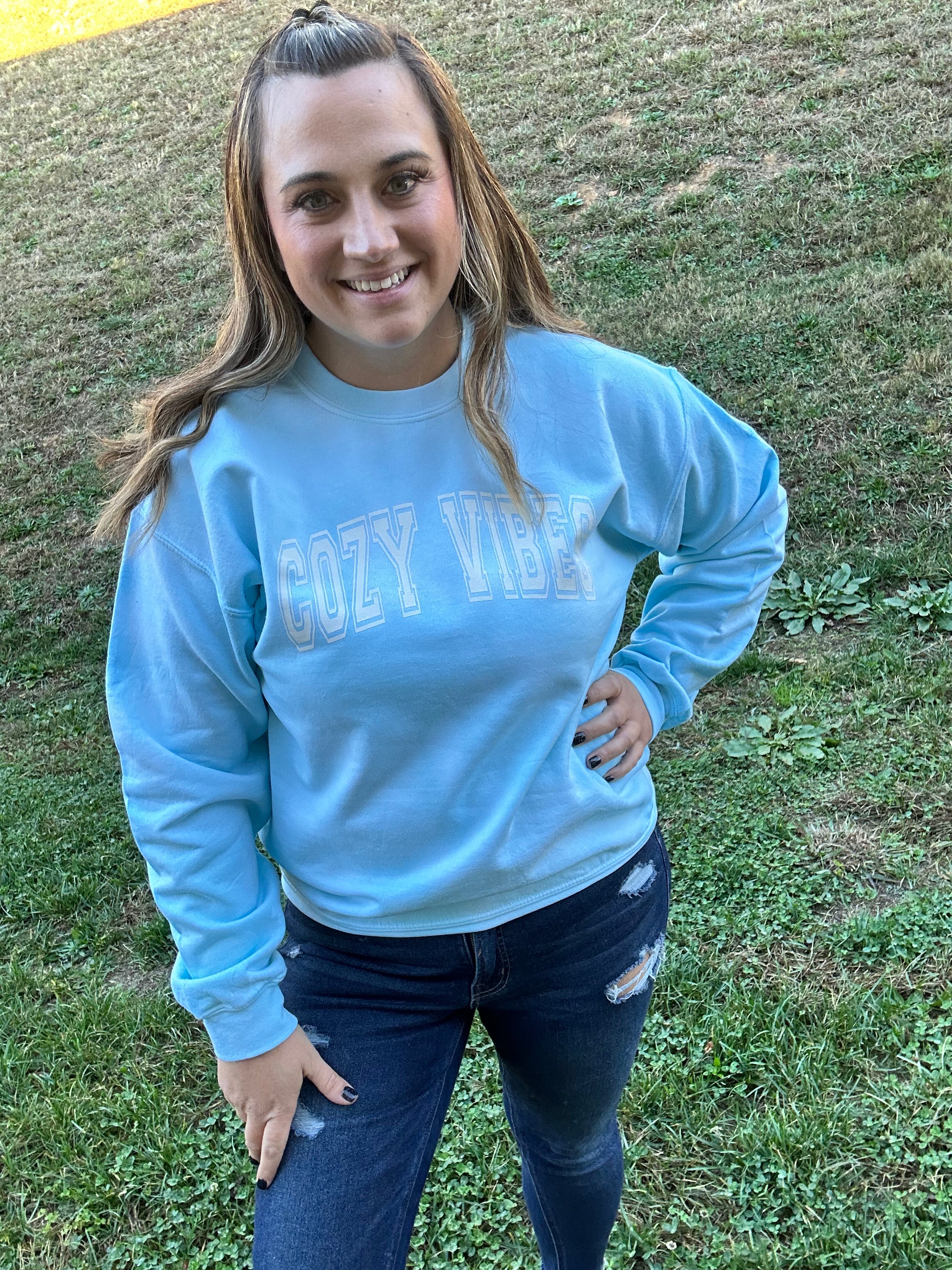 Cozy Vibes White Lettering Tie Dye Sweatshirt