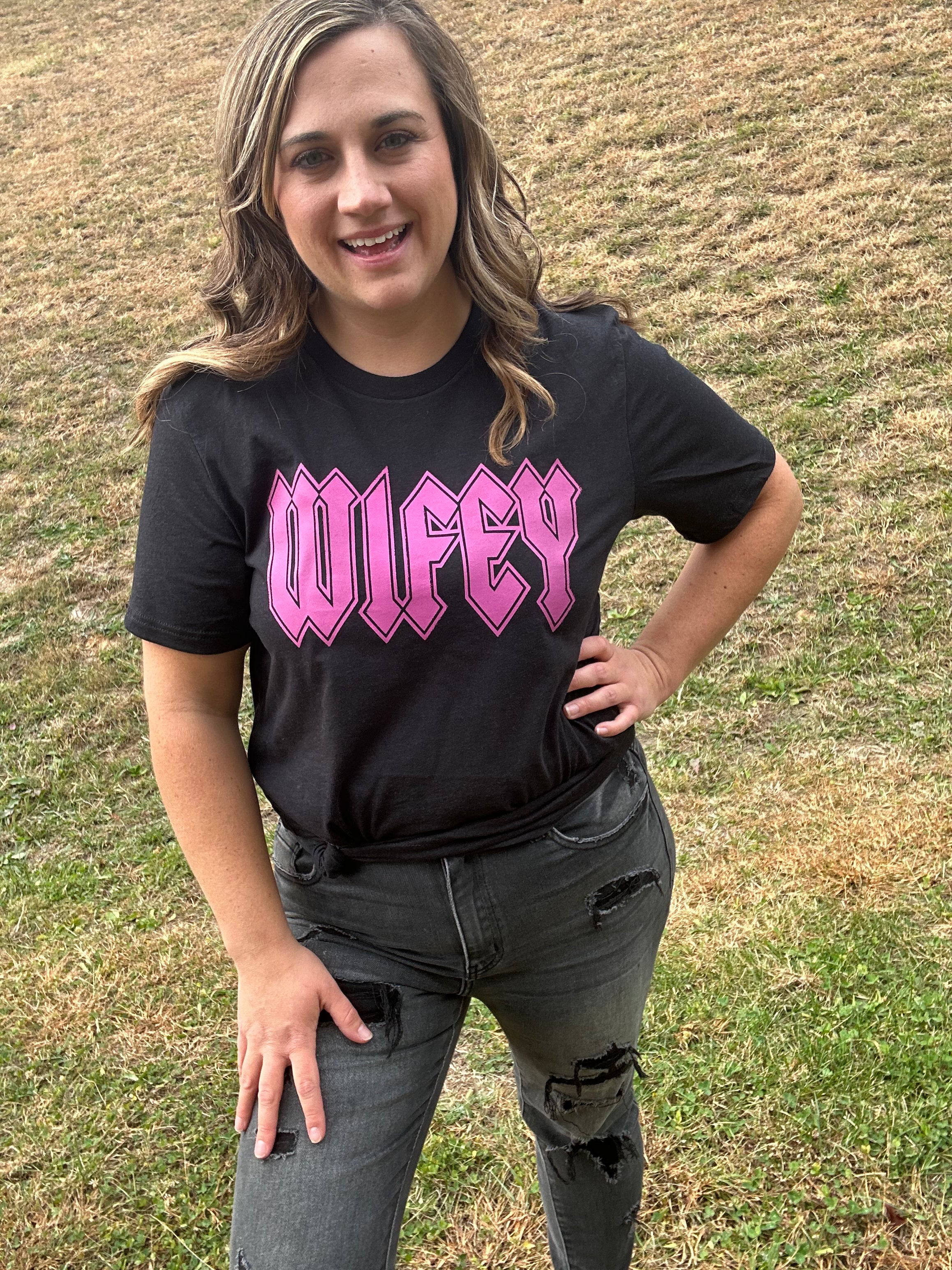 Wifey Tee with Bright Pink Lettering