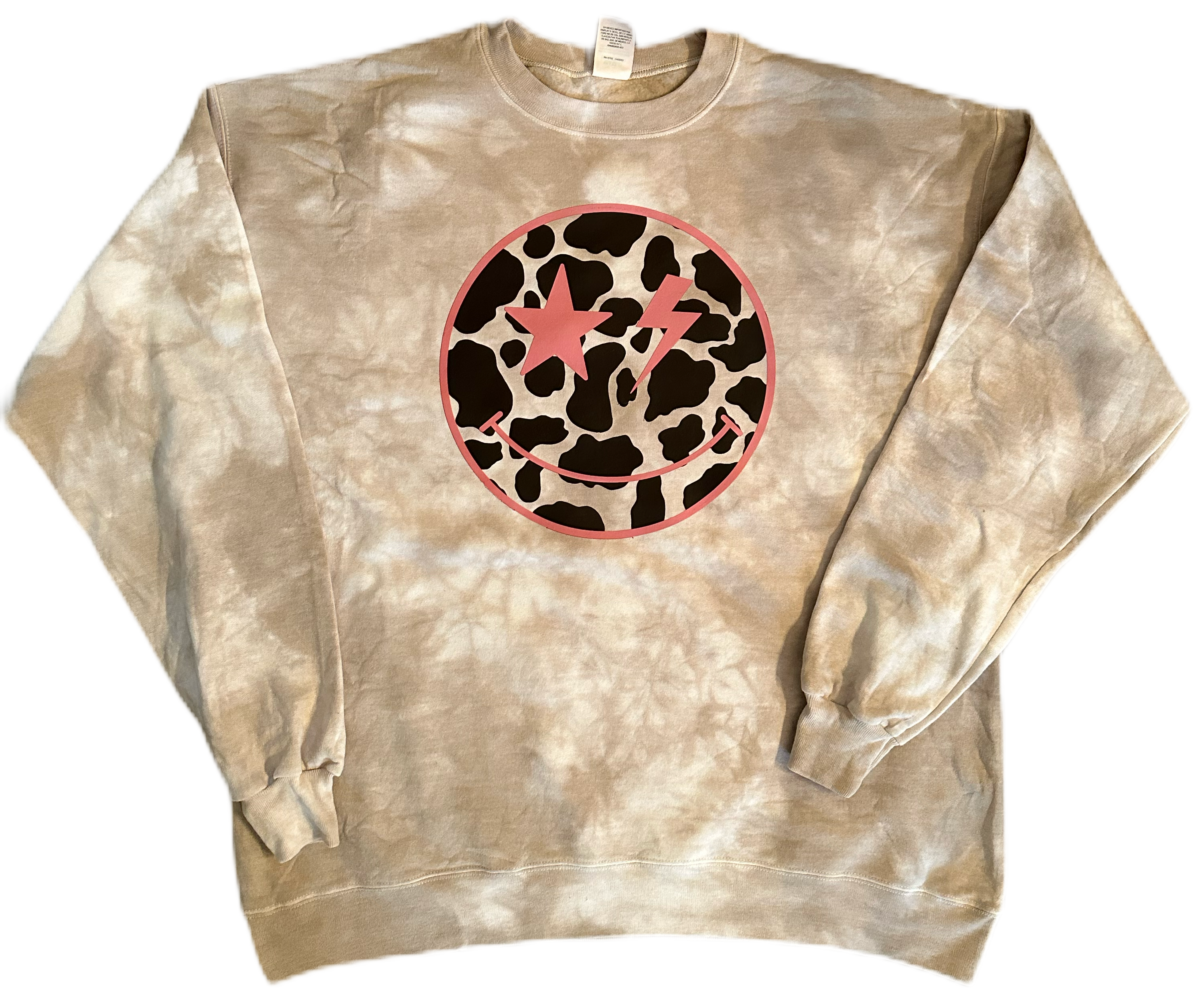 CowPrint Smiley Tie Dye Sweatshirt