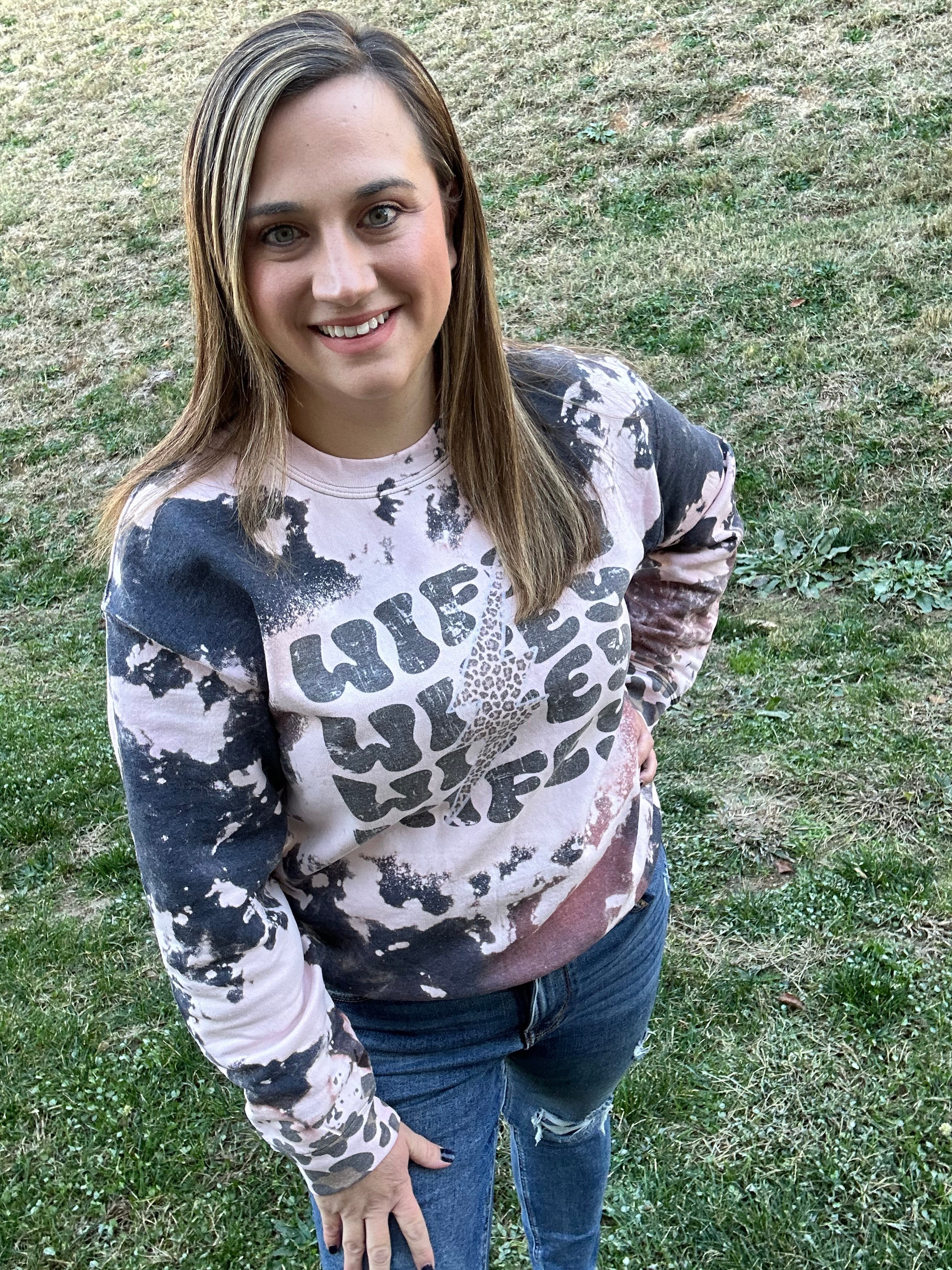 Wifey Lightening Bolt Leopard Print Sweatshirt