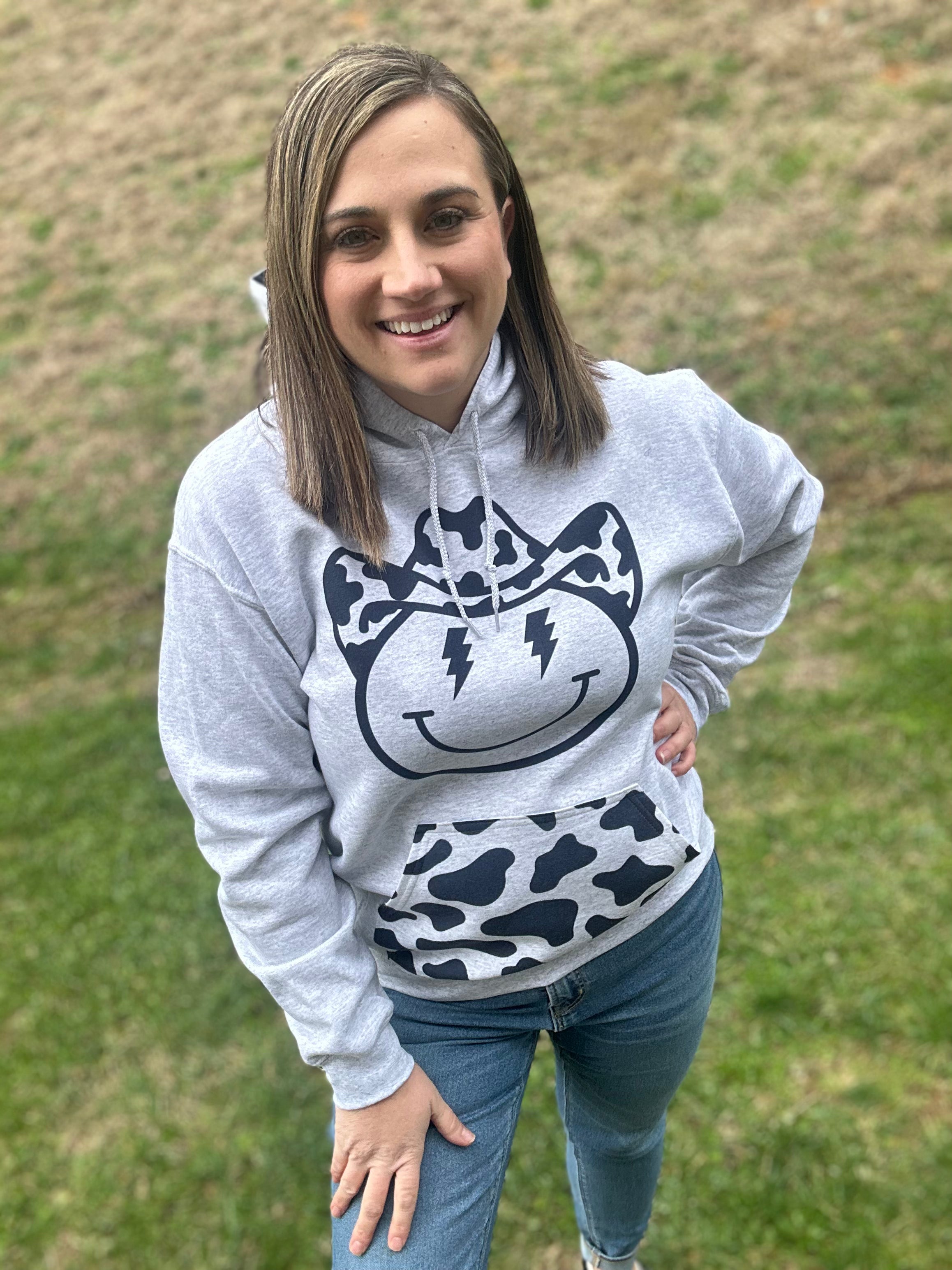 CowPrint Smiley Hooded Sweatshirt