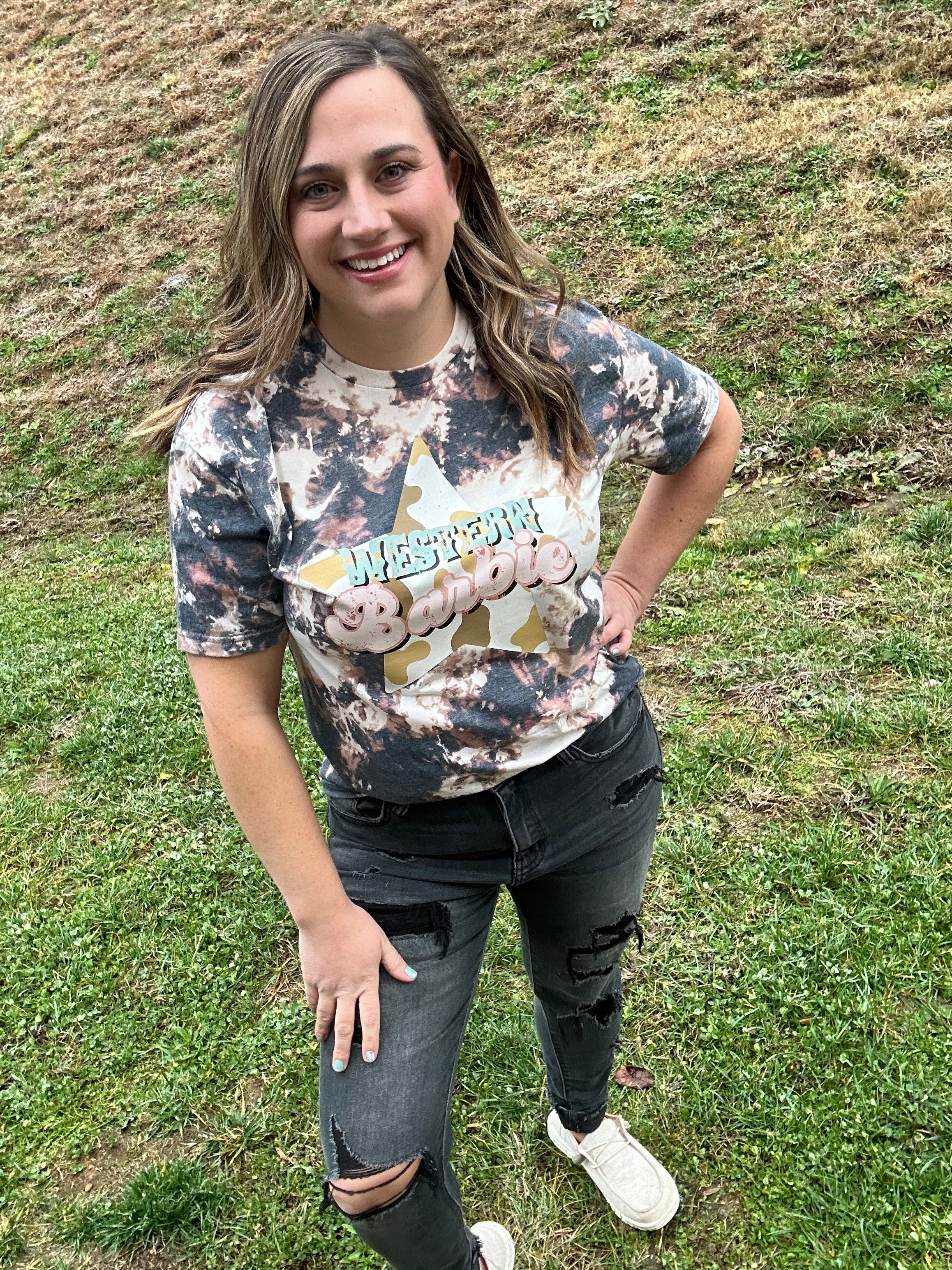 Western Barbie Cow Print Tee