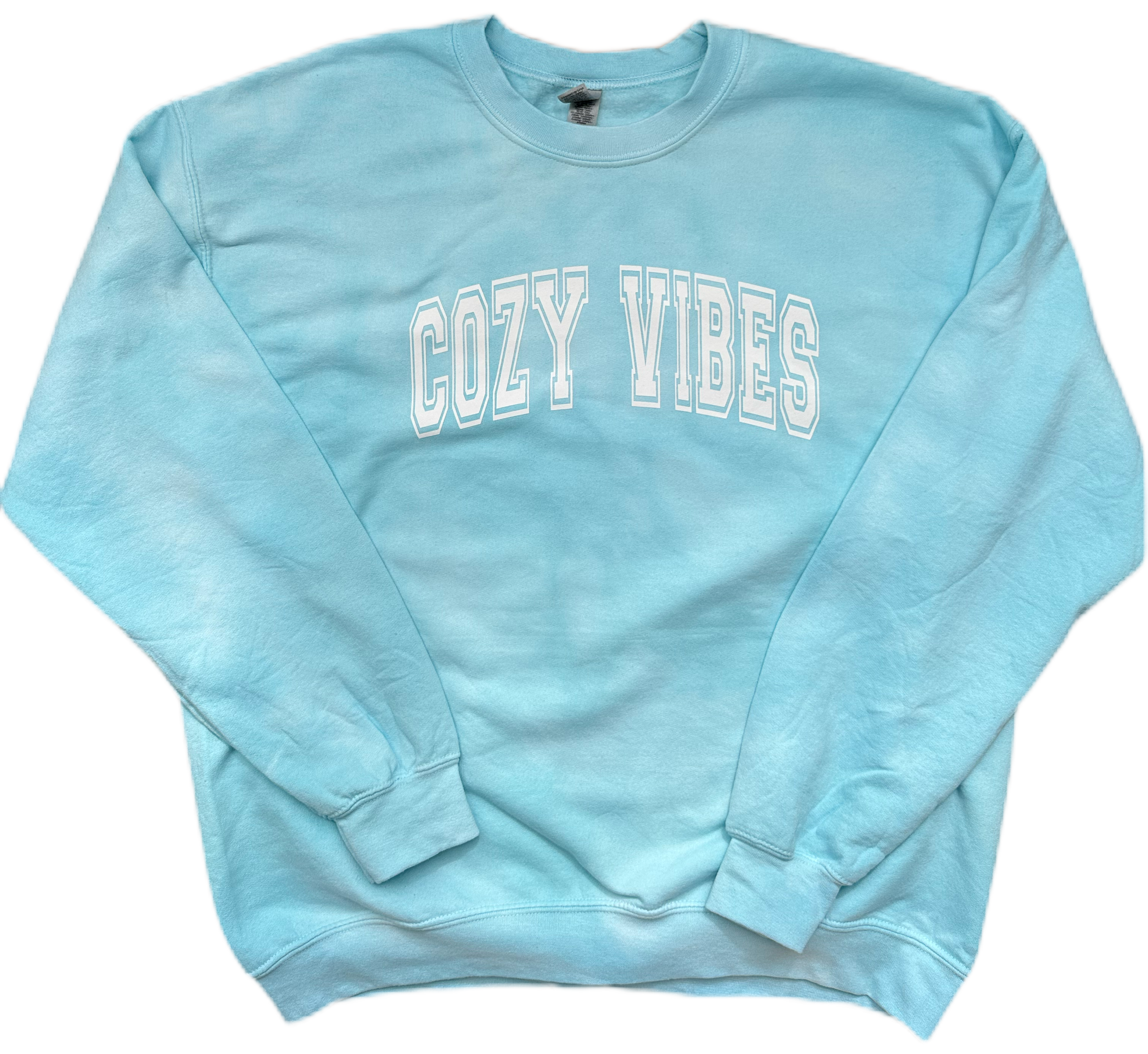 Cozy Vibes White Lettering Tie Dye Sweatshirt