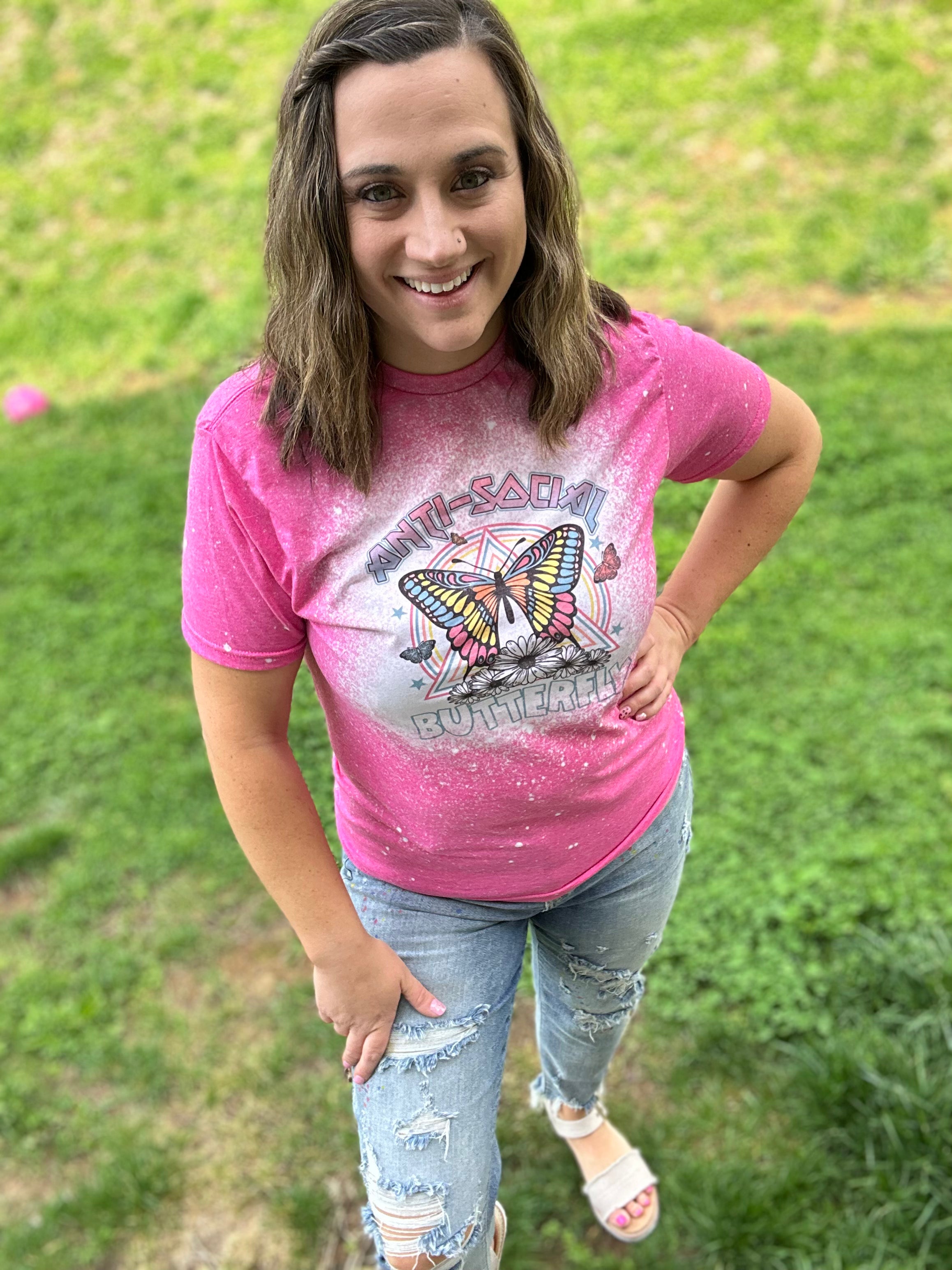 Anti Social Butterfly  Floral and Stars Tee