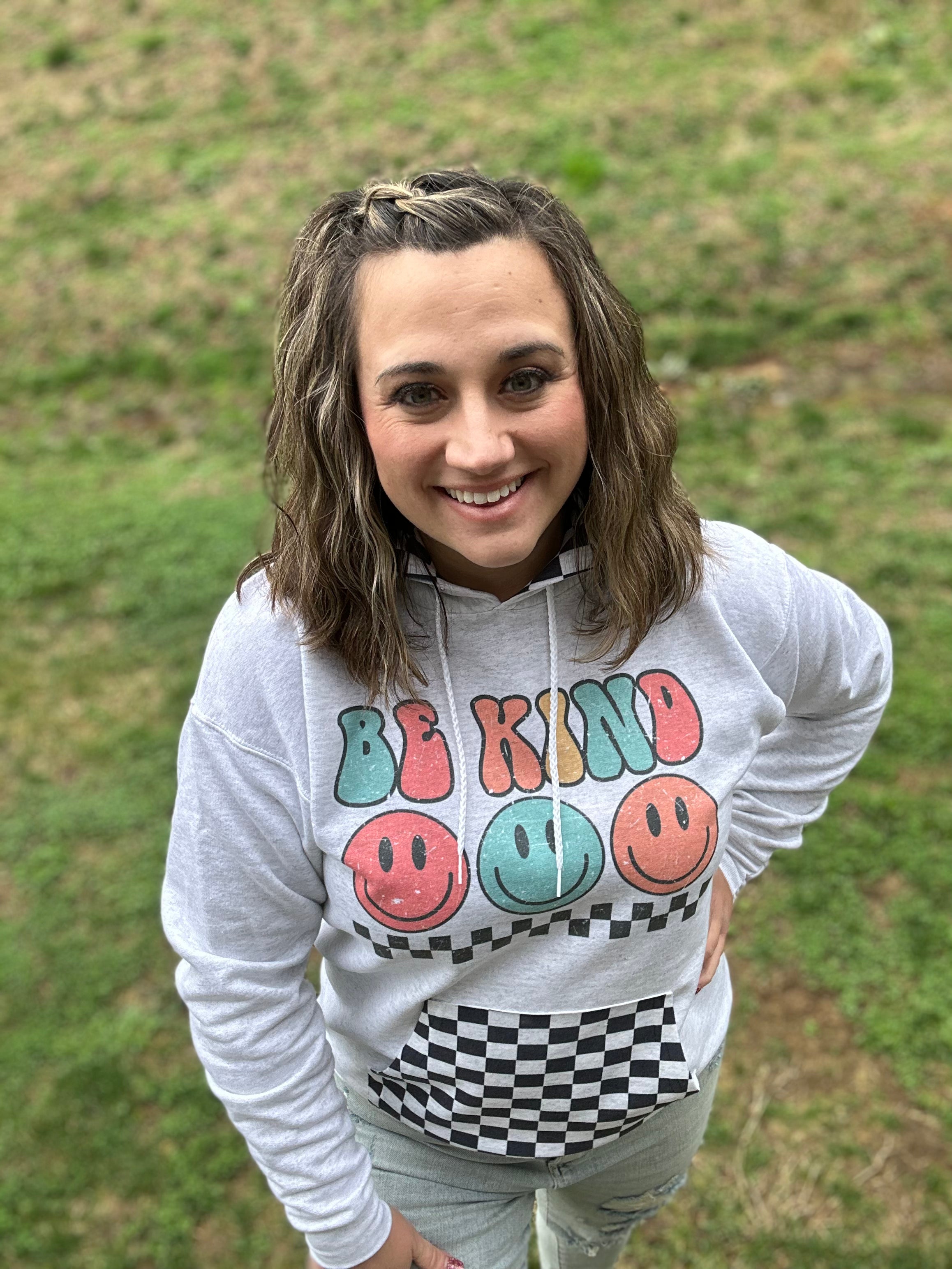 Be Kind Checkered Hooded Sweatshirt