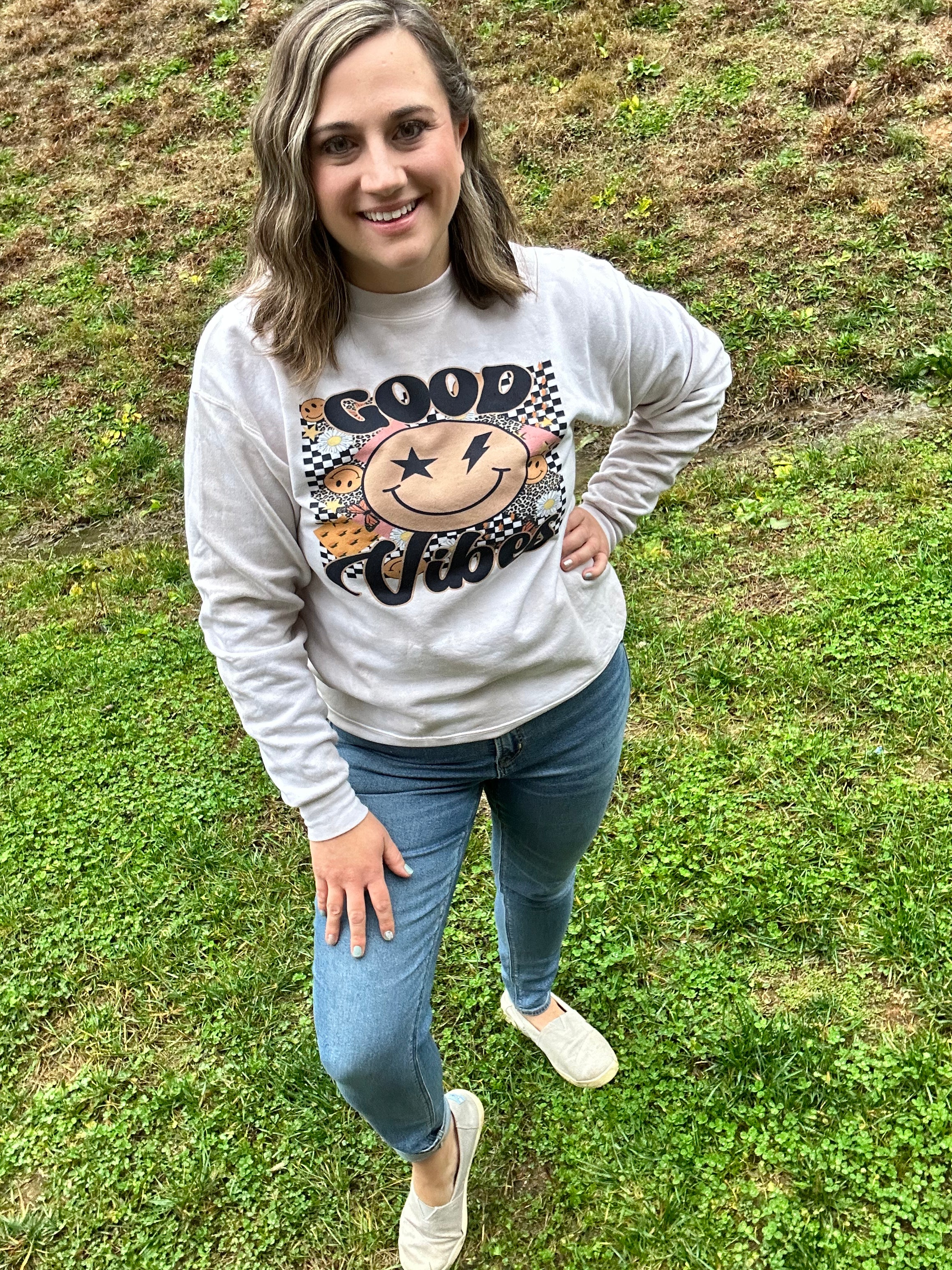 Good Vibes Smiley Tie Dye Sweatshirt